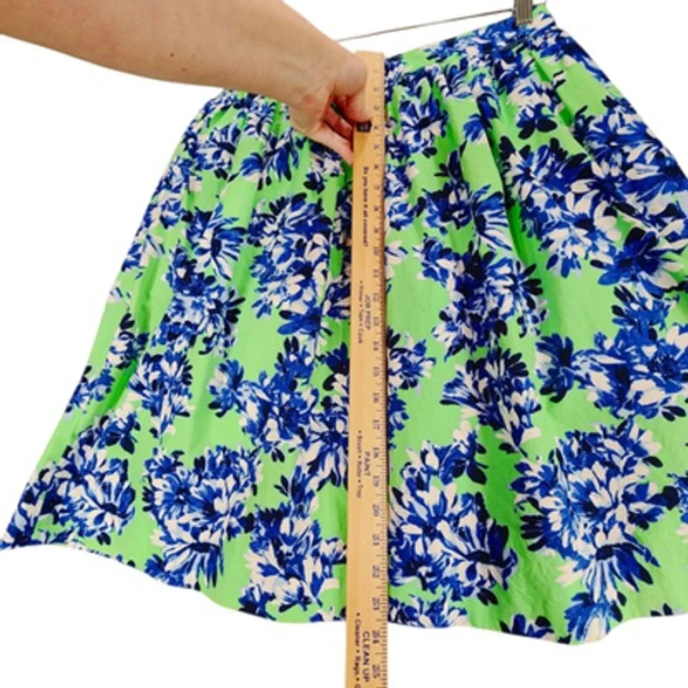 J Crew Pleated Midi Skirt 8 Women Floral‎ Blue Green Cotton Full Swing Fairycore